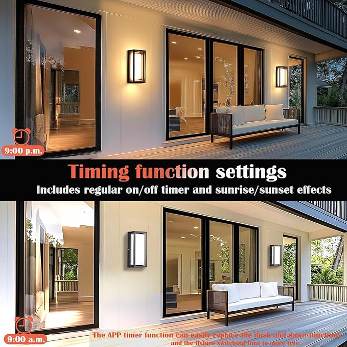 LED Outdoor Wall Light Color Changing, 14 Inch Modern RGBCW Wall Sconce, 22W 1800LM Exterior Light Fixture, Smart Porch Lights Tuya App Control, ETL Certified