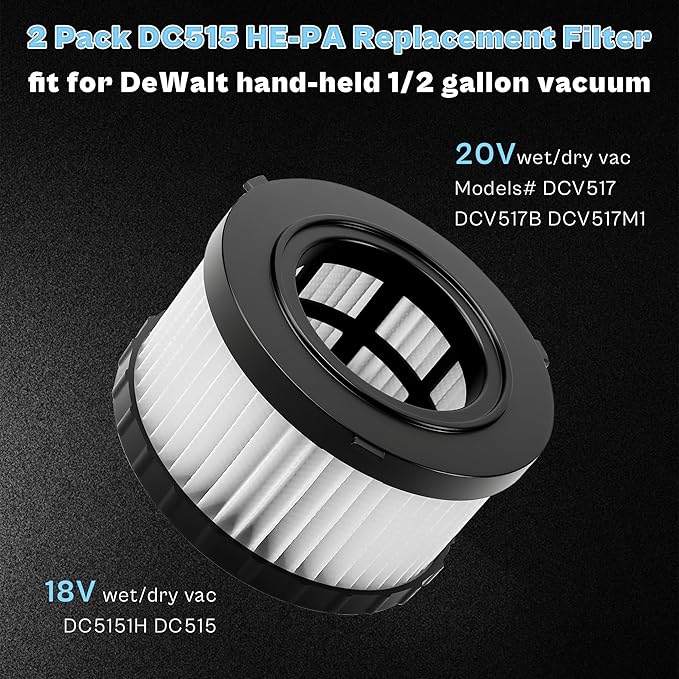 Vac Filter fit for DEWALT DC5151H DCV517B DC515 DCV517 DCV517M1 DC515B 18V 20V Wet Dry Portable Vacuum 2 Pack LUXRILIX