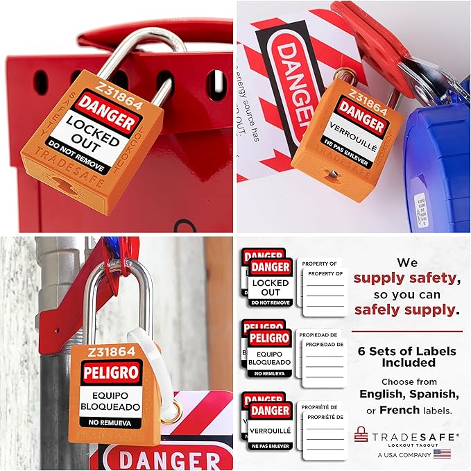 TRADESAFE Lockout Tagout Locks Set - 10 Orange Keyed Alike Padlocks, 2 Keys Per Lock, OSHA Compliant Loto Locks for Lock Out Tag Out Stations, Premium Grade