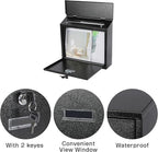 xydled Mail Boxes with Key Lock,Locking Mailbox Wall Mounted,Security Mailbox with Lock and Key,Large Capacity,Steel Cover Metal Postbox for House,14.2X 4X 12.6 Inch, Black