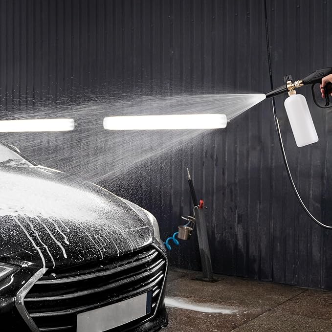 Pressure Washer Short Gun, Foam Cannon with 1/4 Inch Quick Connector, Power Washer with 5 Pressure Washer Nozzle Tips, M22-14 mm Inlet Connector