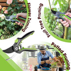 WORKPRO Bypass Pruning Shears, 8’’ Stainless Steel Gardening Hand Pruner, Professional Garden Trimming Scissors with Sharp SK5 Steel Blades, Ideal Garden Tool,Green