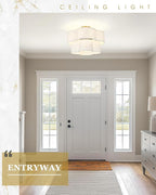 Semi Flush Mount Ceiling Lights, 5-Light 18" Ceiling Light Fixtures with Double Fabric Drum Shade in Quatrefoil Shape, Brushed Nickel Ceiling Light for Nursery Bedroom, AD-22007-5SF-SN