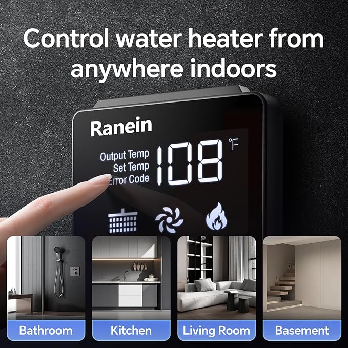 Ranein Propane Gas Tankless Water Heater, Outdoor Max 5.3 GPM, 130,000 BTU Instant Hot Water Heater