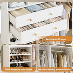 5FT Closet System with Drawers, 96 Inches Walk In Closet Organizer System with Shoe Rack, 3 Hanging Rods, Wall Mount Bedroom Wardrobe Clothes Garment Rack