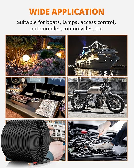 14 Gauge Wire, 14 AWG 2 Conductor Electrical Wire, Flexible/Oxygen-Free Tinned Copper/Stranded PVC 14/2 Cord for Automotive, Marine, LED Strips, Solar, RV, Lighting (200FT)