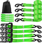 Ratchet Tie Down Straps Set Heavy Duty 4 Pack 15 FT 4400 LB 1.5 Inch Motorcycle Tie Down Strap for Cargo/Pickup Truck Bed Toolbox Accessories,Moving Stuff,Dirtbike,Roof Rack Tie Downs Kit Ropes-Green