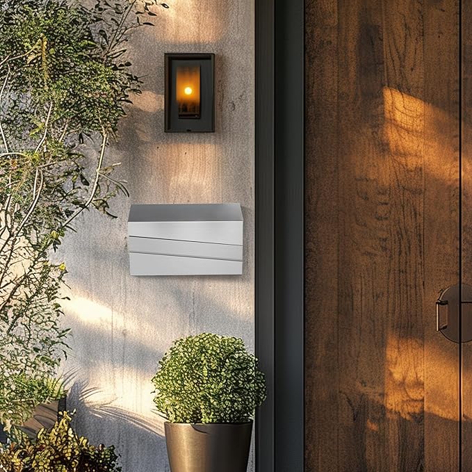 Wall-Mount Mailbox, Brushed Stainless Steel Panel, Rust Resistant Large Capacity House Mailbox, Modern Drop Mailboxes for Outside, Metal Post Box with Flag (No Keys Locking)