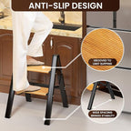 GameGem 2 Step Ladder, Aluminum Folding Step Stool with Anti-Slip Sturdy and Wide Pedal, Lightweight Portable Stepladder for Home and Kitchen Use Space Saving, 330 lbs, Black Woodgrain