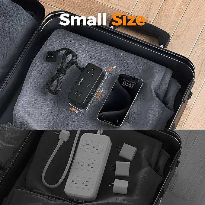 Black Extension Cord 10 Ft, TESSAN Power Strips with Surge Protection 900J with 4 Wide Spaced AC Outlets 3 USB Ports(1 USB C), Extension Cord with Multiple Outlets for Home Office Dorm Room