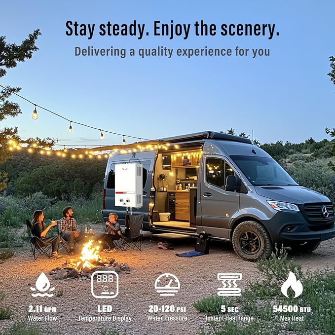 Tankless Water Heater 8L, Portable Propane Camping Water Heater 2.11GPM with Handle Overheating Multi-Protection, Instant Gas Hot Water Warmer for Outdoors RV Trips Shower Boat Cabins,White