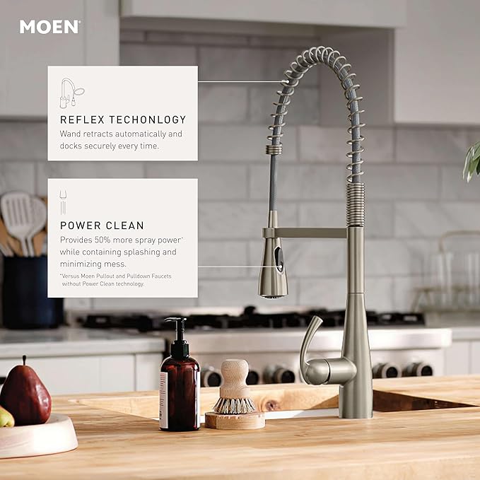 Moen Essie Matte Black One-Handle High Arc Pre-Rinse Spring Pulldown Kitchen Faucet with Power Clean, 87814BL