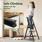 Taranta 3 Step Ladder, Portable Folding Ladder with Wide Pedal,Lightweight Aluminum Step Stool with Convenient Handgrip,330 lbs Capacity Stepladder for Home, Office-BlackWoodgrain