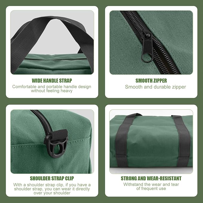 Small Tool Bag,Close Top Wide Mouth Tool Organizer Bag,Large Capacity Tool Bags for Men,Canvas Tool Storage Bag for Storage Handbag for Screwdrivers,Wrench,Pliers Hand Tools (DarkGreen, 18 Inch)