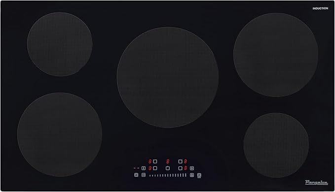 Rangaire RCI361S 36" Induction Cooktop, 10900W, 5 Burners, Built-in Stove Top, Booster & Timer, 9 Power Levels, Slide Touch Control, Child Safety Lock, 240V Hard Wire, Ceramic Surface