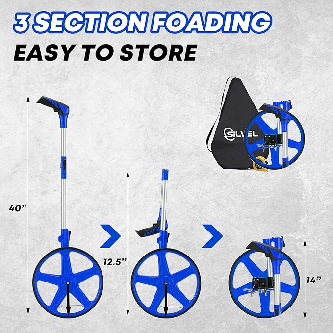 SILVEL 12 Inch Measuring Wheel, MAX9999FT Measuring Wheel in Feet and Inches, One key to Zero Rolling Tape Measuring Wheels, Blue
