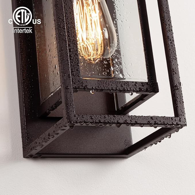 mirrea 14" Classic Outdoor Wall Sconce 1 Light in Rectangular Metal Frame and Clear Glass Shade Waterproof Porch Light Patio Light Pack of 2 (Oil Rubbed Bronze)