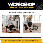 WORKSHOP Wet/Dry Vacs Shop Vacuum WS0255VA 2.5-Gallon 1.75 Peak HP Portable Wet Dry Vacuum Cleaner with Filter Bag, Hose and Attachments for Cleaning in the Home