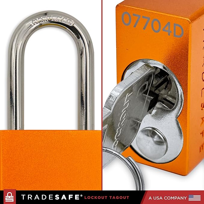 TRADESAFE Lockout Tagout Locks Set - 10 Orange Aluminum Loto Locks, Lock Out Tag Out Padlocks Keyed Alike, 2 Keys Per Lockout Padlock, OSHA Compliant