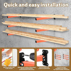 lumber storage rack, Heavy Duty Metal Lumber Storage Rack with Multi Angle Adjustment and 3-Level Wall Mount for Garage Shop Indoor Outdoor, Orange (2 PACK)