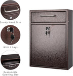 KYODOLED Steel Key Lock Mail Boxes Outdoor,Locking Wall Mount Mailbox, Security Key Drop Box, Collection Boxes,16.2Hx 11.22Lx 4.72W Inches, Bronze X Large