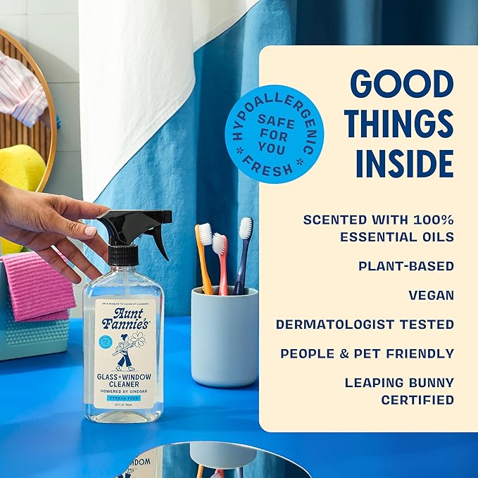 Aunt Fannie's Glass & Window Cleaning Vinegar Spray, Natural Streak-Free Spray, 16.9 Ounces (Pack of 1)