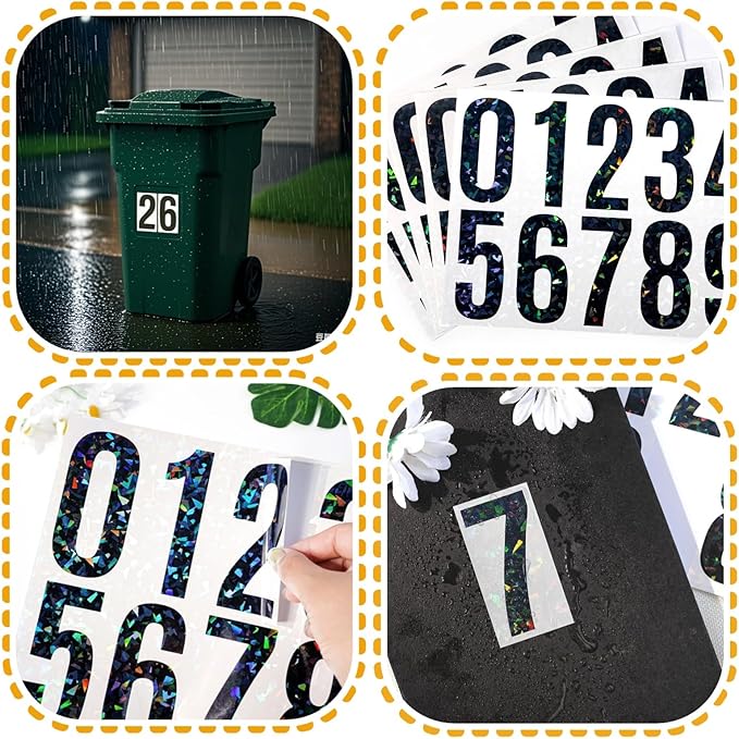 10 Sheets Reflective Vinyl Mailbox Number Stickers,Self-Adhesive Address Labels for Cars, House Doors, Windows & Metal Mailboxes (Black, 4 inch)
