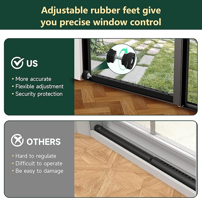 Adjustable Window Security Bars Vertical, Heavy Duty Sliding Patio Glass Door Lock Bar with Rubber Feet, 17-33 inch Window Safety Stopper for Up and Down Windows -Black 2 PCS Patented