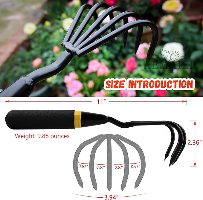 Stainless Steel Hand Cultivator - Garden Rake: Great for Heavy - Duty Soil Loosening, Planting and Weed Removal