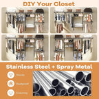 Giantex Closet Organizer System, Wall-mounted Custom Closet Kit w/Adjustable Storage Shelves, Wardrobe Clothes Rack w/Hanging Rods, Perfect for Coats, Pillows, Blanket (Gray, 98.5"x13.5"x48)