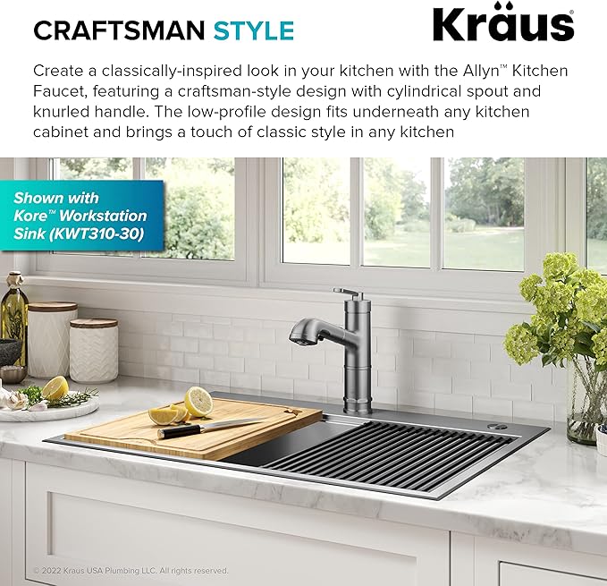 KRAUS Allyn Pull-Out Single Handle Kitchen Faucet in Spot-Free Stainless Steel, KPF-4103SFS