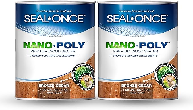 Seal-Once Nano+Poly Penetrating Wood Sealer with Polyurethane - Premium Waterproof Sealant -2 Gallon & Bronze Cedar