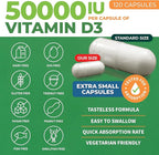 ForestLeaf Vitamin D3 50000 IU - Bone Health and Immune Support - Small Easy to Swallow Capsules - Non-GMO Gluten Free VIT D - VIT D3 Vitamin D Supplements for Women and Men, 120 Count