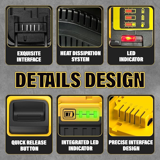 2-Pack 8000mAh High-Capacity Lithium-Ion Battery & Charger Set for DEWALT 20V MAX Battery, Perfectly Compatible with DCB207/DCB204/DCB200/DCB201/DCB203 Series Power Tools, Fast Charging