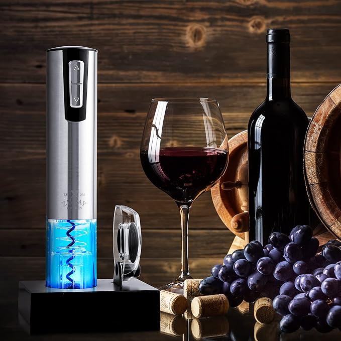 Zulay Kitchen Electric Wine Opener With Charging Base - 3-In-1 Automatic Wine Bottle Opener & Foil Cutter - Rechargeable Wine Opener Electric For Smooth & Fast Uncorking