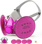 RANKSING Respirator Mask with Filters and Glasses to Against Dust Gases Fumes in Painting Spraying Sanding Orange/Pink