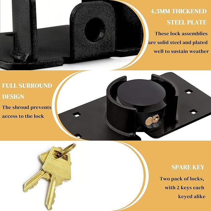 2 Pack Van Door Locks Keyed Alike, 73mm Heavy Duty Solid Steel Hidden Shackle Padlock and Hasp Set, with 4pcs Keys and 80mm Screws for Vans, Trucks, Gates, Trailer Black