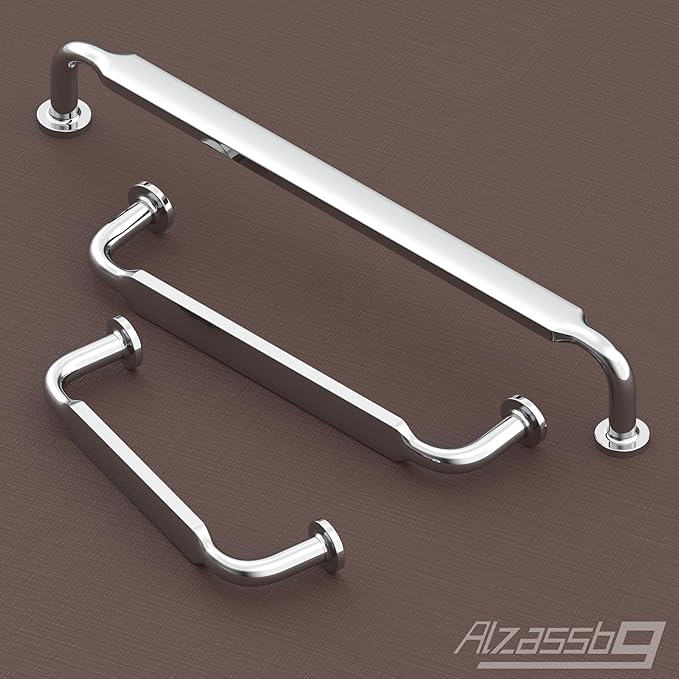 Alzassbg 10 Pack Polished Chrome Cabinet Handles, 3-3/4 Inch(96mm) Hole Centers Arch Modern Cabinet Pulls Kitchen Hardware for Cabinets AL3503CP