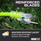 Iron Forge Cable Weatherproof 25 Ft Outdoor Extension Cord - 12/3 SJTW 15 Amp Heavy Duty Light Green High Visibility Cable with 3 Prong - Lighted End