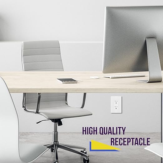 ENERLITES 20 Pack Matte White Decorator Receptacle, Standard Electrical Wall Outlet, 15A 125V, Self-Grounding, 2-Pole, 3-Wire, 5-15R, UL Listed, 61502-TR-MW, Tamper Resistant