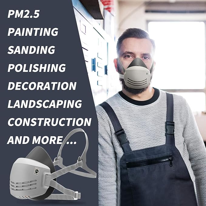 RANKSING Respirator Mask with Filters to Against Dust Gases Fumes Asbestos Organic Vapors Chemicals while Painting Spraying Sanding Welding Construct and Work Portable Protection PPE