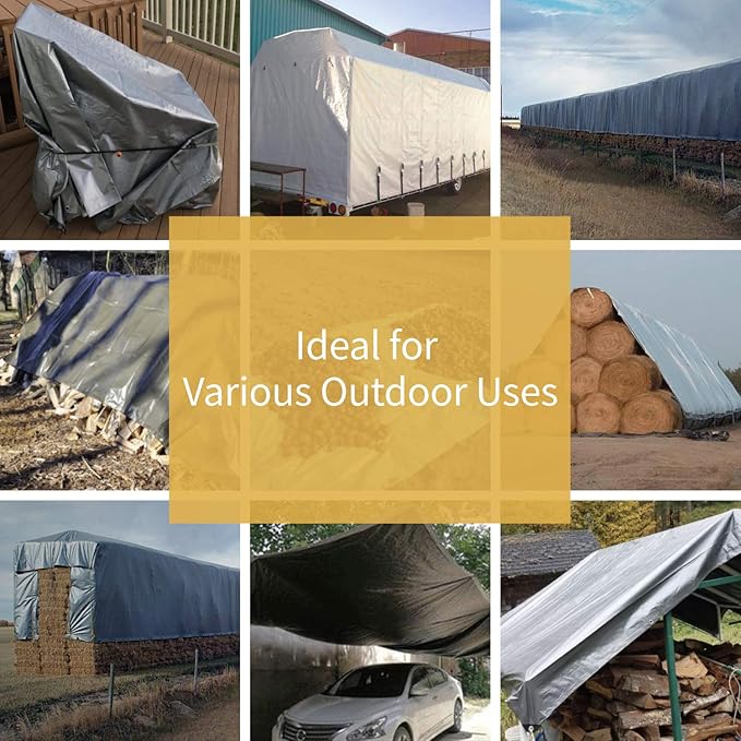 GUARD SHIELD Heavy Duty Tarp 10x10 Feet Silver Multi Purpose Thick Waterproof Poly Tarp Cover 10mil