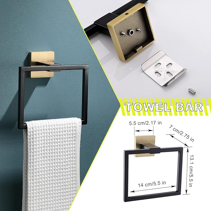 Bathroom Towel Bar Holder Sets Black and Gold 4-Piece Bathroom Hardware Set Stainless Steel Bath Accessories Kit. Wall Mounted,23.6 Inch