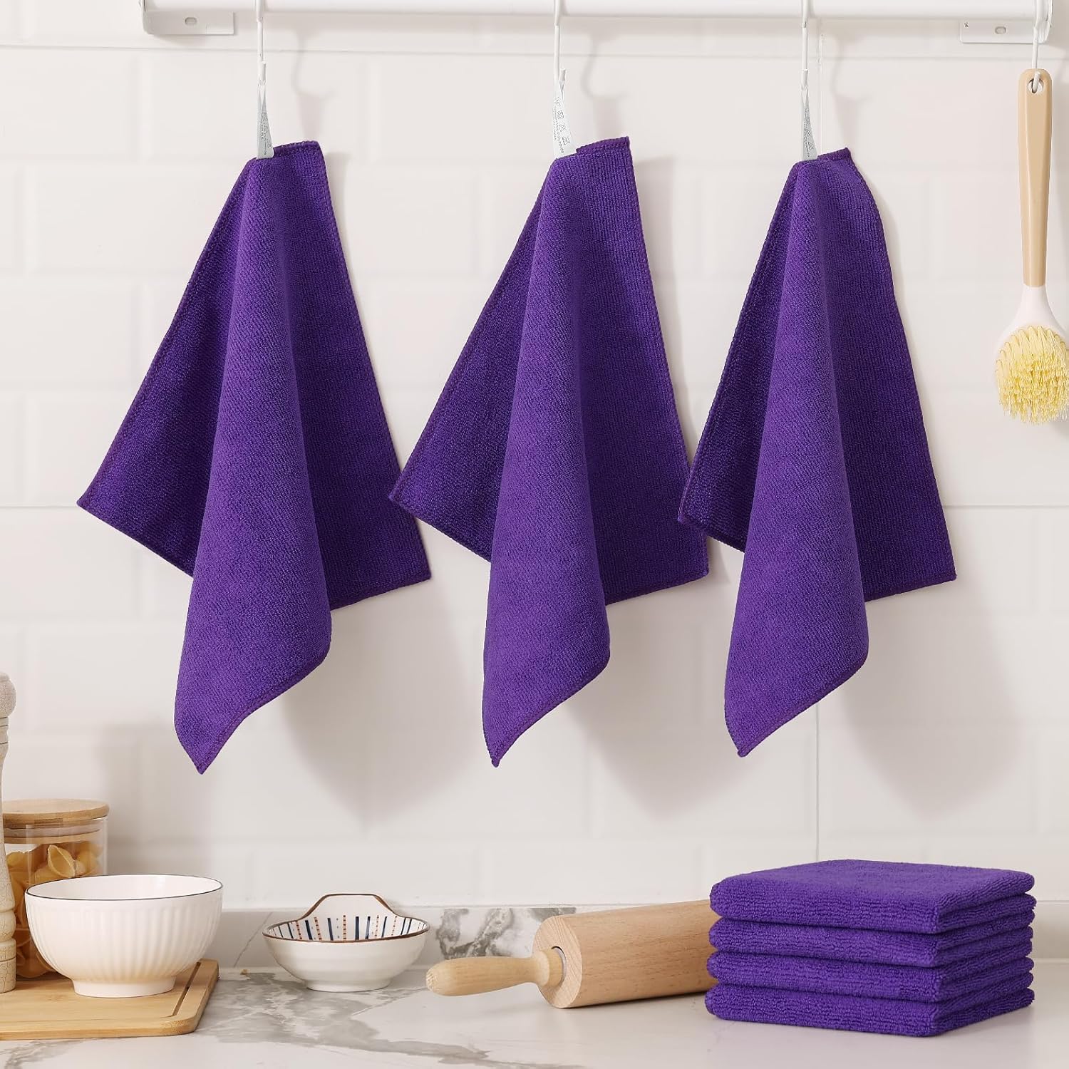 Kitinjoy 24 Pack Microfiber Cleaning Cloth(12 x 12 Inches, Purple), Ultra Soft and Absorbent Cleaning Rags, Reusable and Non-Linting dust Removal Cleaning Cloths for Car, House, Kitchen