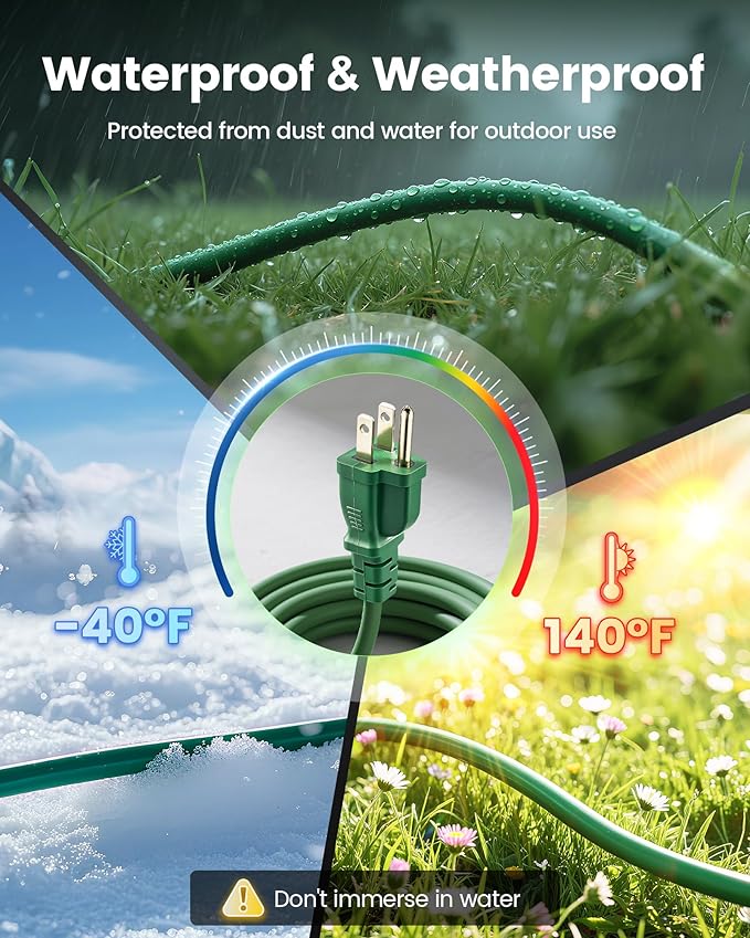 SURAIELEC Outdoor Extension Cord with Multiple Outlets, (5+5+5+5) 20FT Total,10FT End to End, 1-3 Multi Plug Splitter, 16/3C SJTW, for Landscape, Christmas Lights, Halloween Decorations, Green