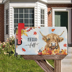 Fall Highland Cow Mailbox Cover Magnetic Standard Size 21x18 Inch Autumn Decorative Post Letter Box Wrap Decor Garden Yard Decoration