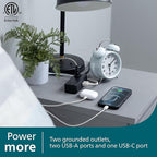 Philips 2-Outlet Extension Cord, 1 USB-C, 2 Type-A Ports, Braided Extension Cord with Multiple Outlets, Flat Plug Power Strip, Power Strip with USB Ports, ETL Listed, Black, SPS3564B/37