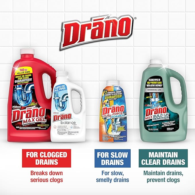 Drano Dual-Force Foamer Drain Clog Remover and Cleaner for Shower or Sink Drains, Unclogs and Removes Sources of Odor, 17 Fl Oz