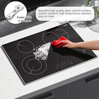 Karinear 30 Inch Electric Cooktop 4 Burners, Built-in Electric Stove top with Glass Protection Metal Frame, Expandable Burners, Multi-function Ceramic Cooktop, 220-240v Hard Wire, No Plug