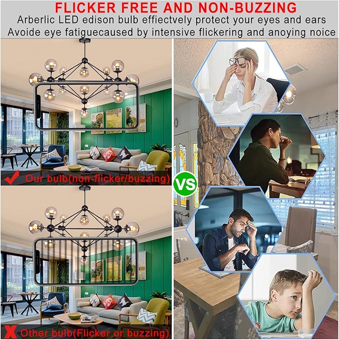 Arberlic G16.5 Light Bulb LED,4W E26 LED Bulb dimmable Equivalent E26 40 watt Light Bulb,Warm White 2700K,400lm,CRI85+,AC120V,Edison Style,Clear Glass,Flicker Free,Pack of 6